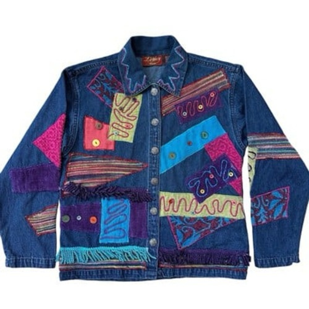 Legacy Women's Button-Up Denim Jacket Patchwork Embroidery Cotton Blue Size S